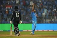 Mohammed Shami celebrates the wicket of Lockie Ferguson. (Pic: AP)